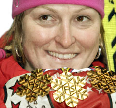 Janica Kostelic, Queen of the World Alpine Ski Chapionships, with 3 gold medals, Italy, 2005