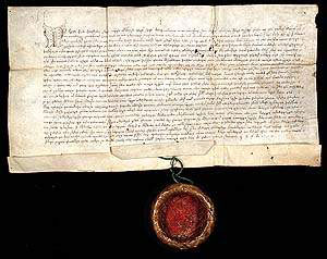 Glagolitic document with hanging seal, (Acta Croatica), Brinje, 1495.