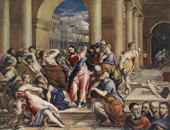 Expelling merchants from the temple, El Greco (Klovic with Tizian, Michelangelo and Rafael at the bottom left), The Minneapolis Institute of Arts